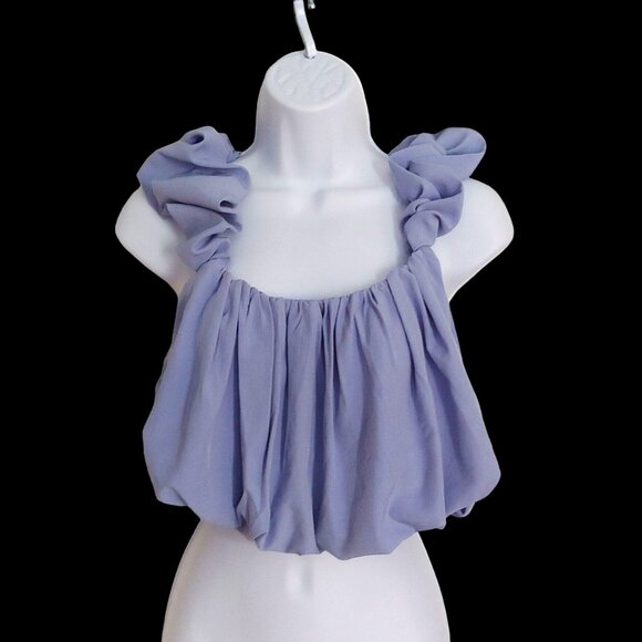 Entro Sky Blue Ruffle Puffy Sleeveless Crop Top NWT Medium - Picture 1 of 7